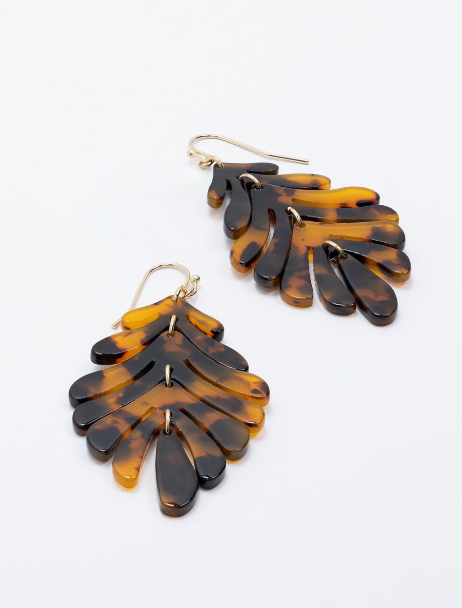 New Palm Leaf Earrings In Tortoise Drops