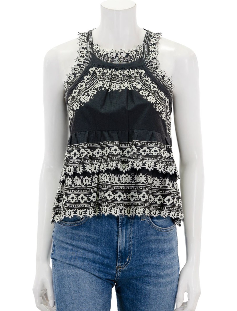 Online Amina Embroidery Tank Top In Black Blouses