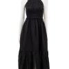 Hot Cole Smocked Ramie Midi Dress In Black Black Dresses