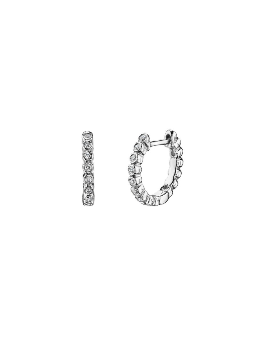 Hot Bezel Set Diamond Huggie Hoops In White Gold Hoops