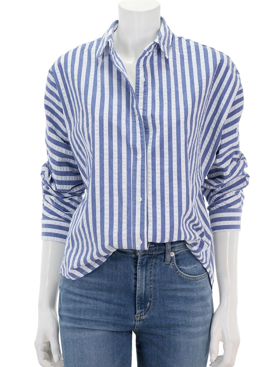 Hot Puckered Stripe Dolman Shirt In Navy Stripe Buttondowns + Shirts