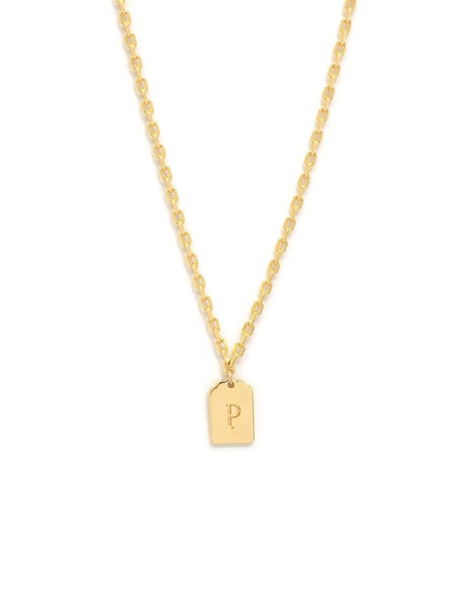 New Initial Tag Pendant Necklace In Gold | P Delicate