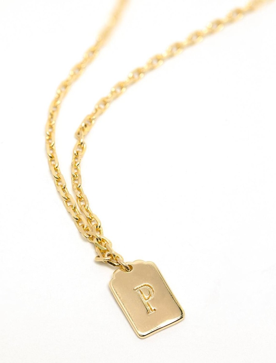 New Initial Tag Pendant Necklace In Gold | P Delicate