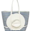 Clearance Sunhat Sized Traveler Tote In Navy Stripe Shoulder Bags