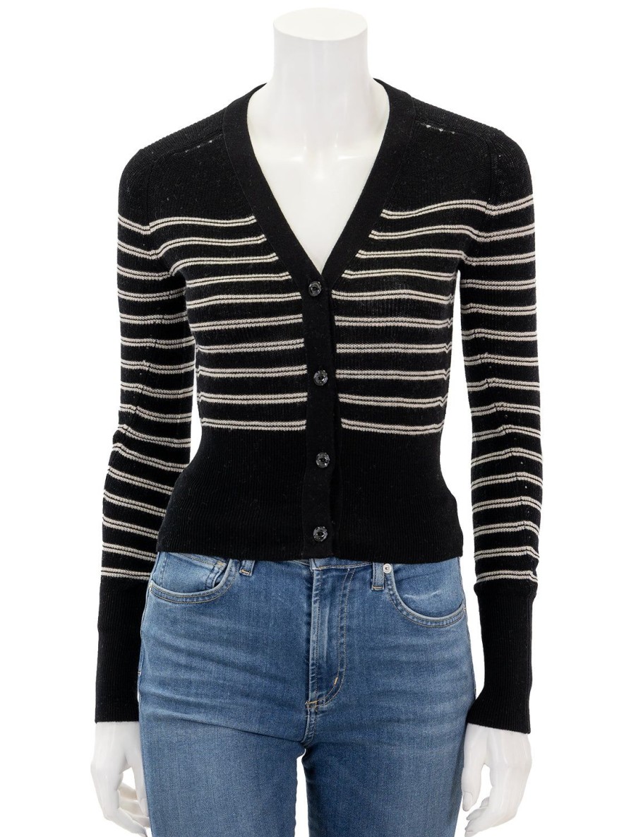 Online Bree Striped Vee Cardigan In Black Multi Cardigans