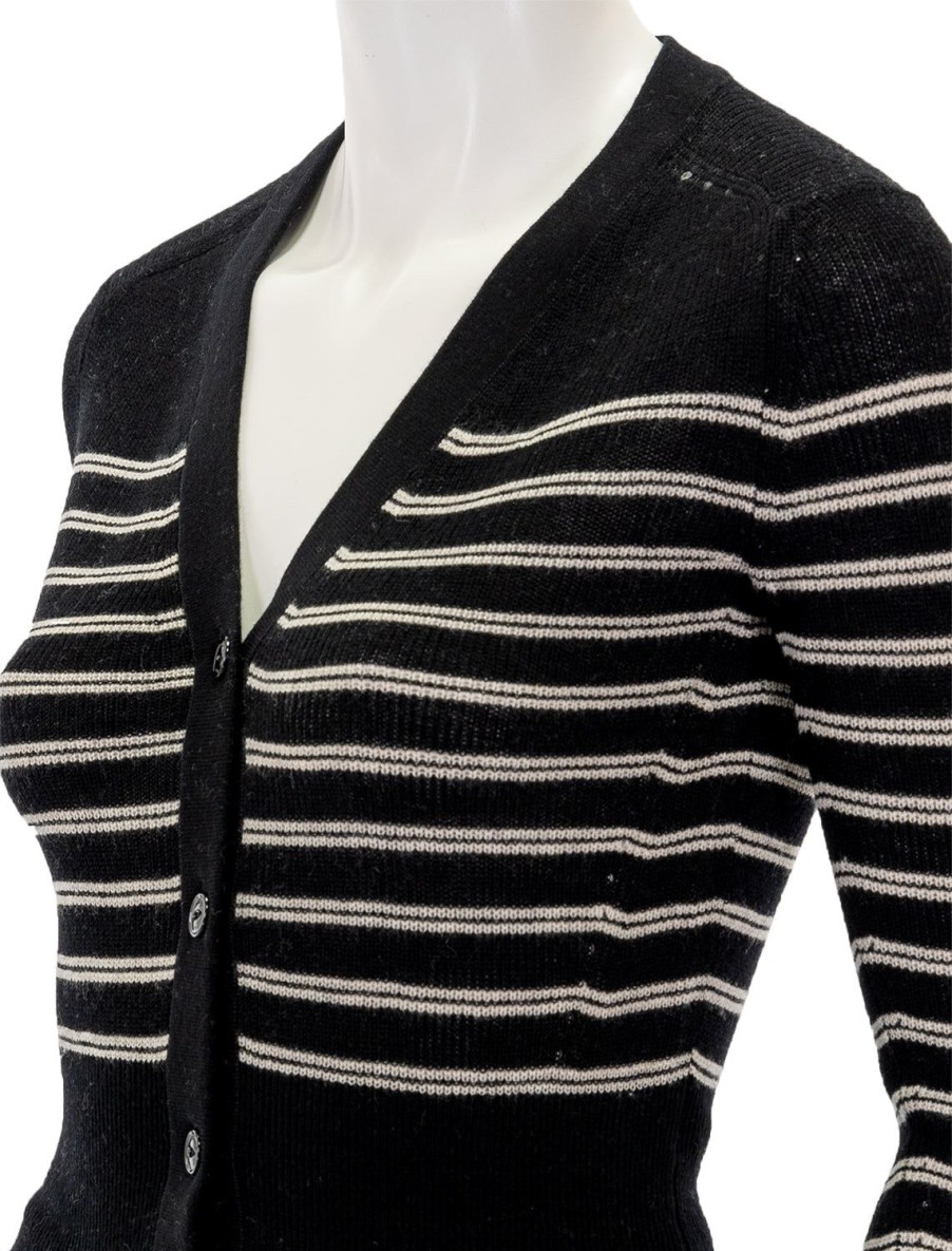 Online Bree Striped Vee Cardigan In Black Multi Cardigans