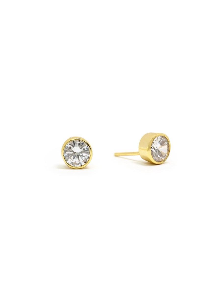 New Solitaire Bezel Set Studs In Gold Studs