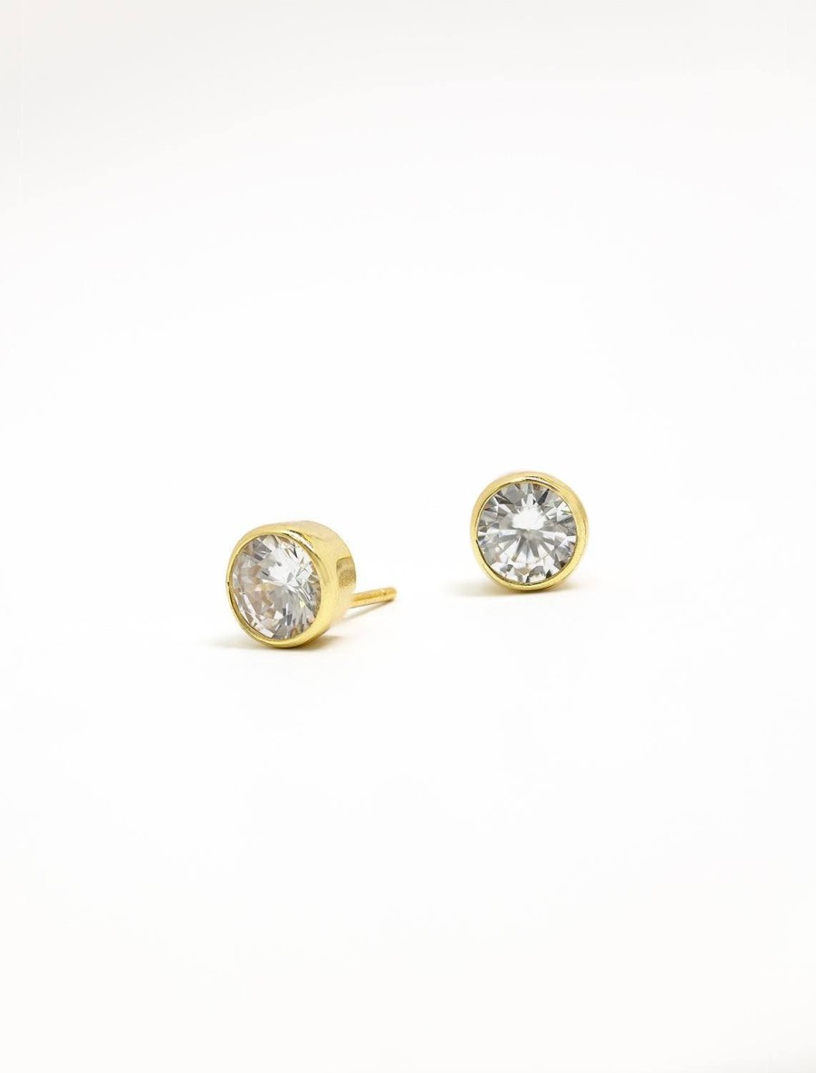 New Solitaire Bezel Set Studs In Gold Studs