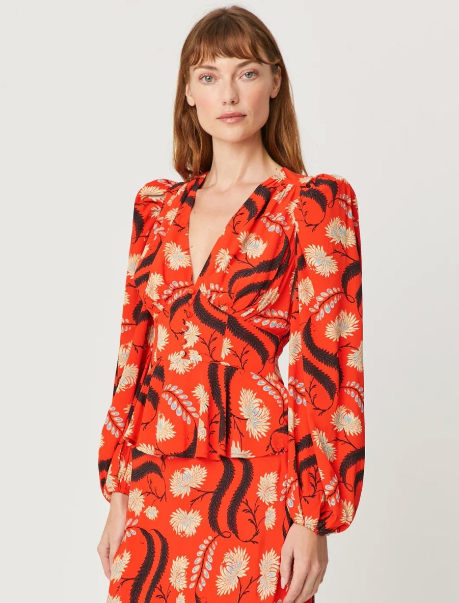 Clearance Bronson Top In Bright Red Kiku Blouses