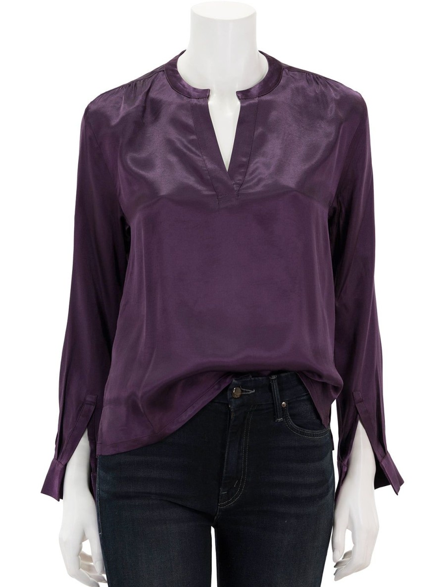 Clearance Ella Cut Away Henley In Fig Jam Blouses