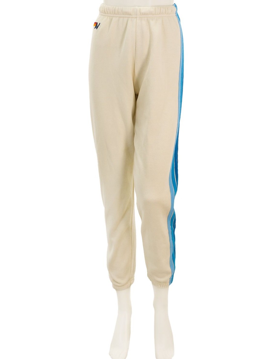 Best 5 Stripe Womens Sweatpants In Vintage White And Blue Lounge Bottoms + Sweatpants