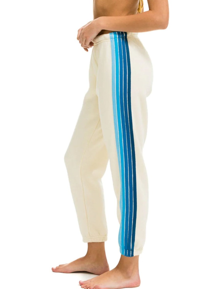 Best 5 Stripe Womens Sweatpants In Vintage White And Blue Lounge Bottoms + Sweatpants