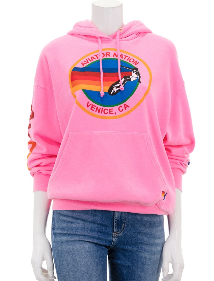 Hot Aviator Nation Pullover Hoodie Relaxed In Neon Pink Sweatshirts + Hoodies