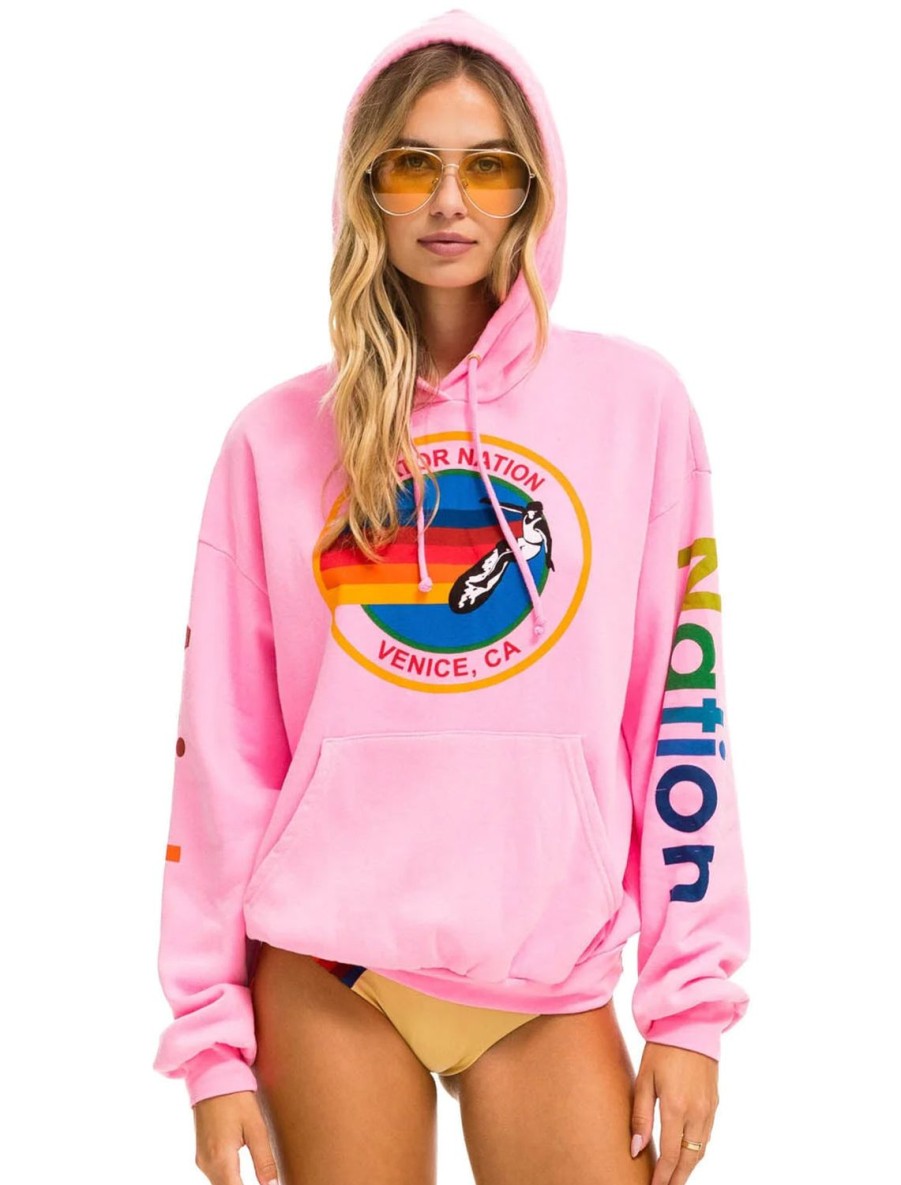 Hot Aviator Nation Pullover Hoodie Relaxed In Neon Pink Sweatshirts + Hoodies