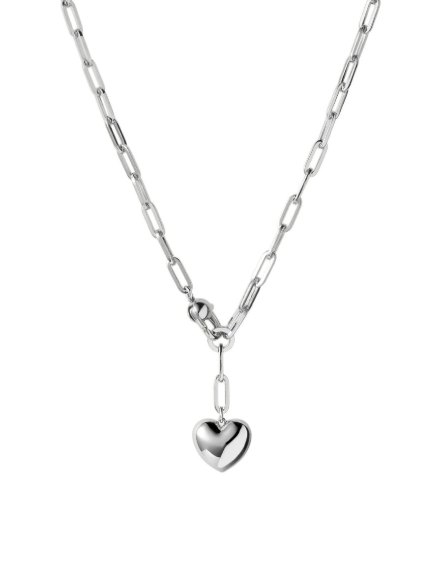 Wholesale Puffy Heart Chain Necklace In Silver Chain Necklaces