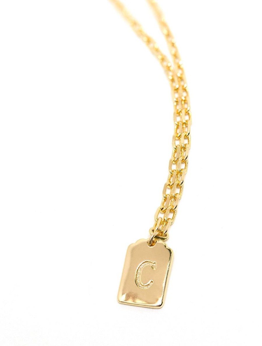 Best Initial Tag Pendant Necklace In Gold | C Delicate