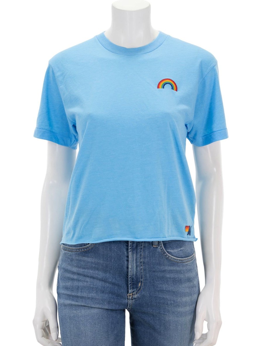 Online Rainbow Embroidery Boyfriend Tee In Sky Tees