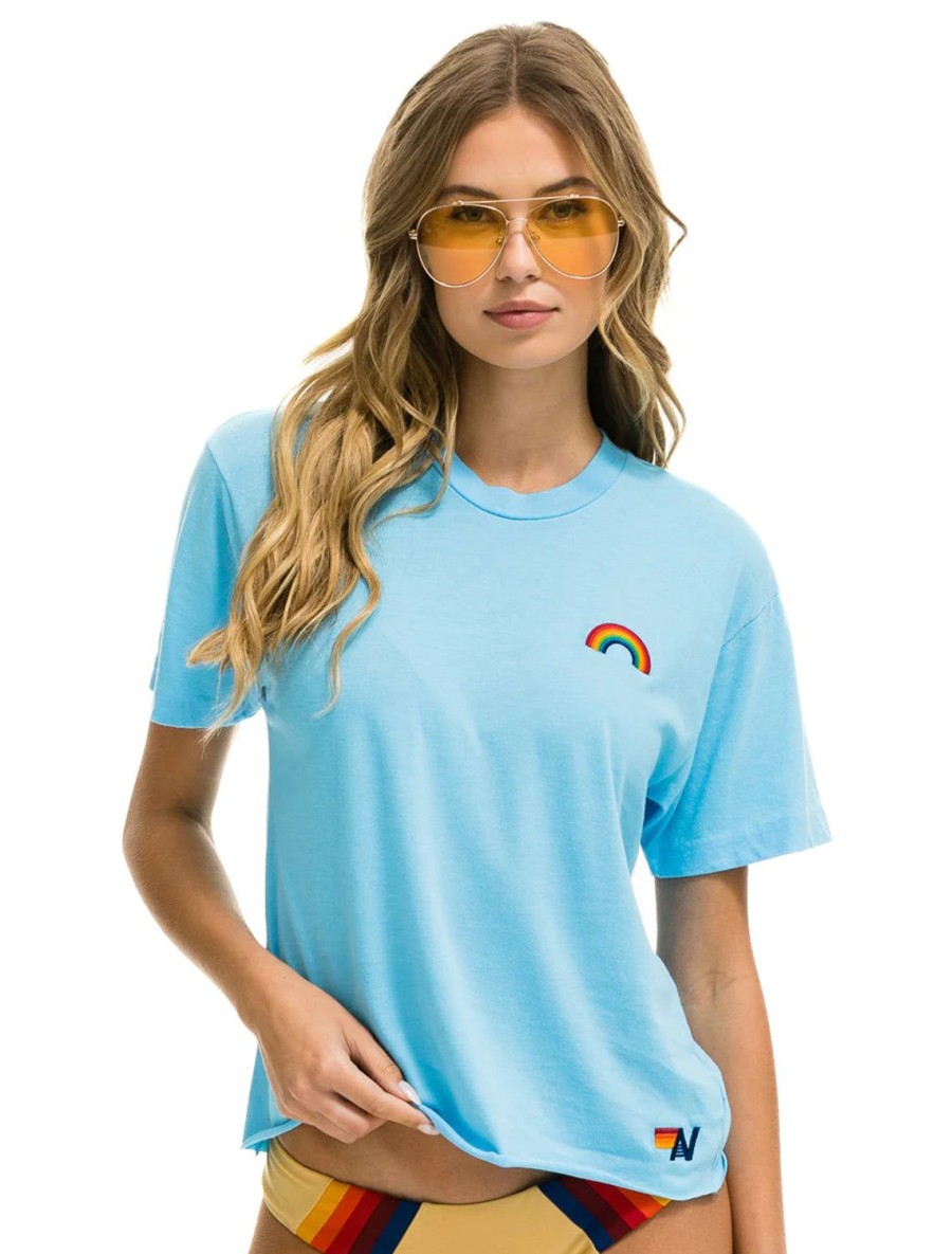 Online Rainbow Embroidery Boyfriend Tee In Sky Tees