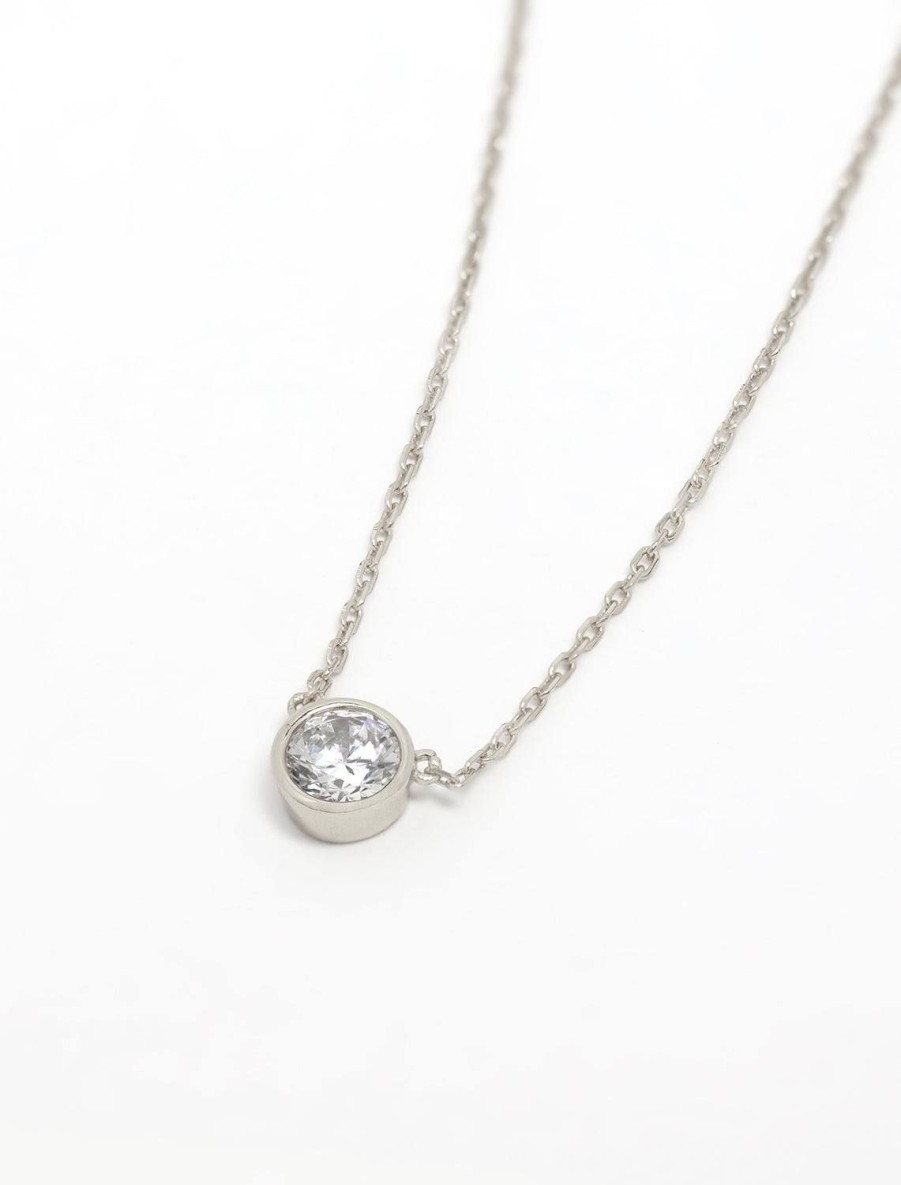 Clearance Solitaire Necklace In White Gold Delicate