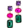 Clearance Emerald, Purple, Fuchsia Triple Stone Statement Earrings Drops