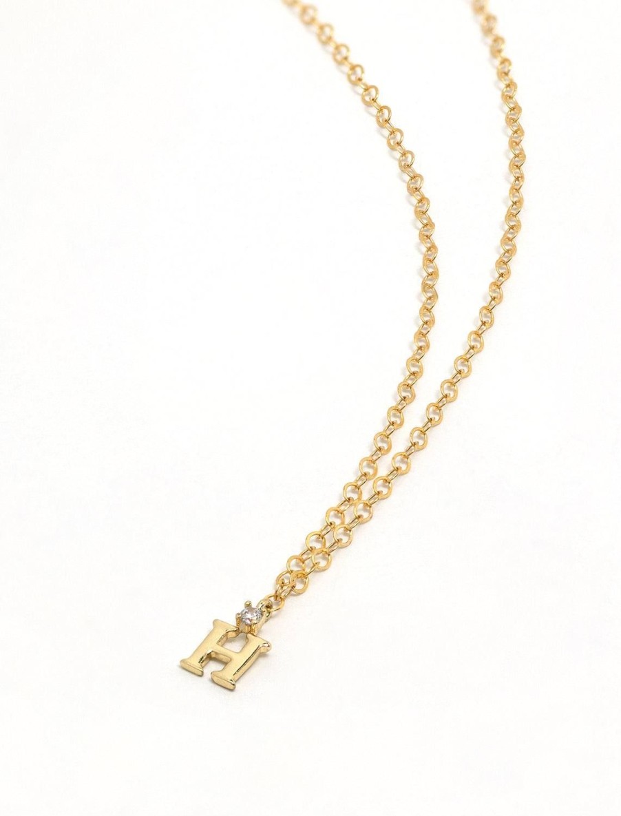 Hot Initial And Cz Necklace In Gold | H Delicate