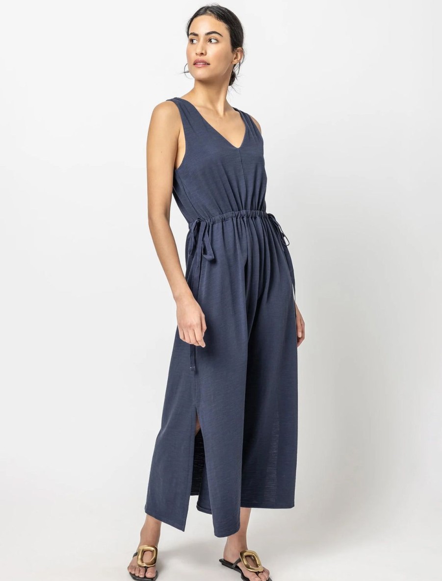 Clearance Drawcord Waist Maxi Dress In Navy Casual + Knit Dresses