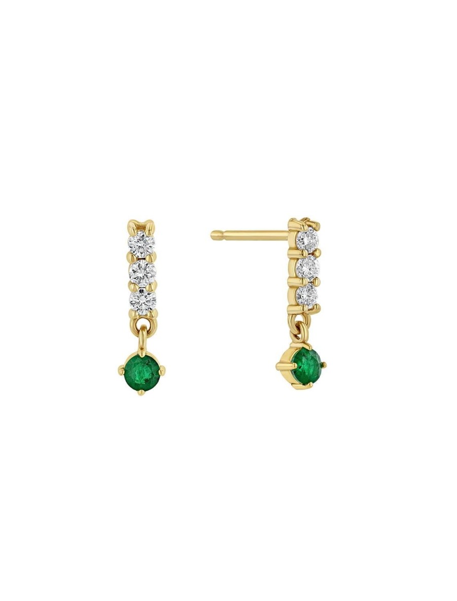 Online 14K Diamond Bar Earrings With Emerald Drops Drops