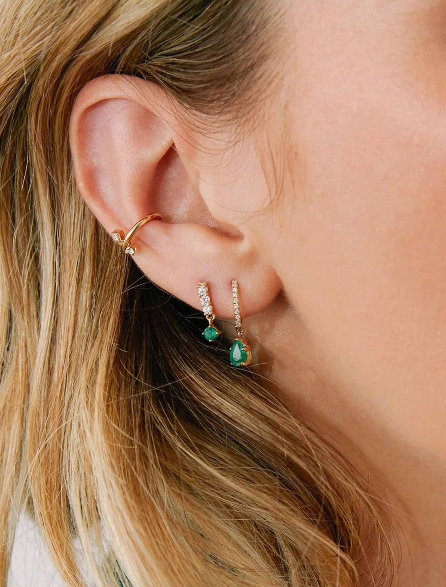 Online 14K Diamond Bar Earrings With Emerald Drops Drops