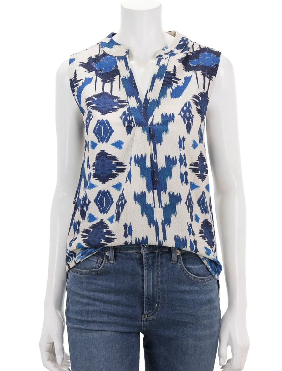 Hot Fiorella Top In Blue Ikat Tanks