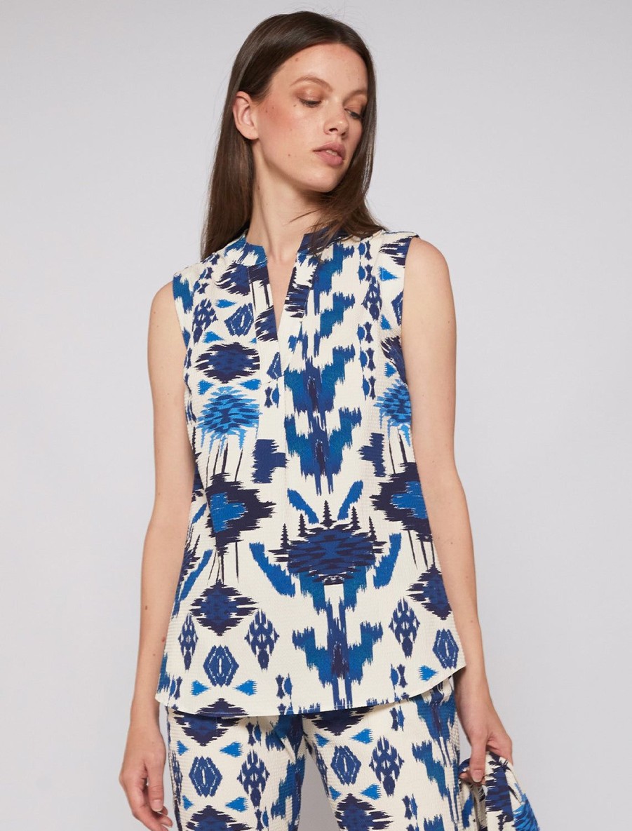 Hot Fiorella Top In Blue Ikat Tanks