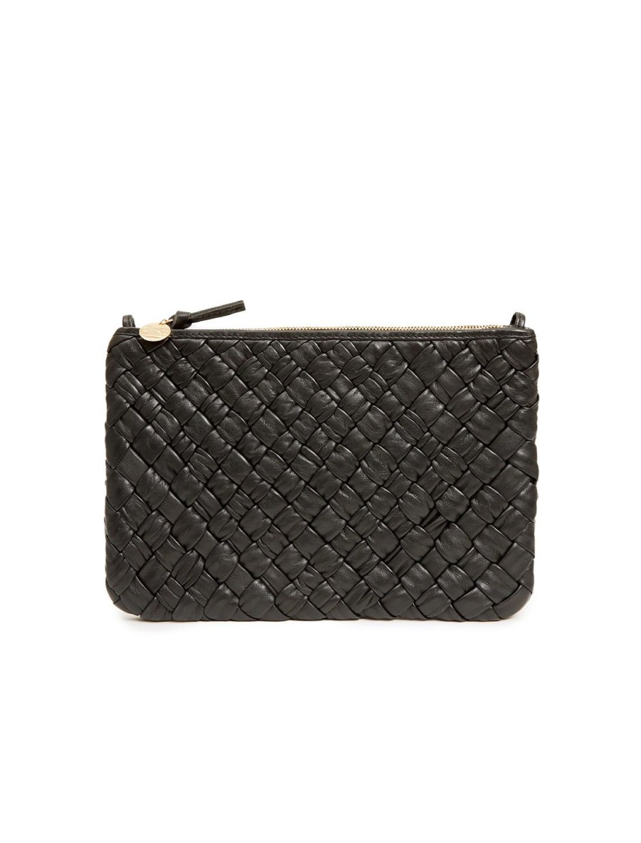 Best Flat Clutch With Tabs In Puffy Woven Black Shoulder Bags