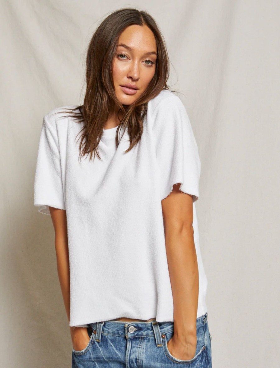 Clearance Demi French Terry T-Shirt In White Lounge Tops + Sweatshirts