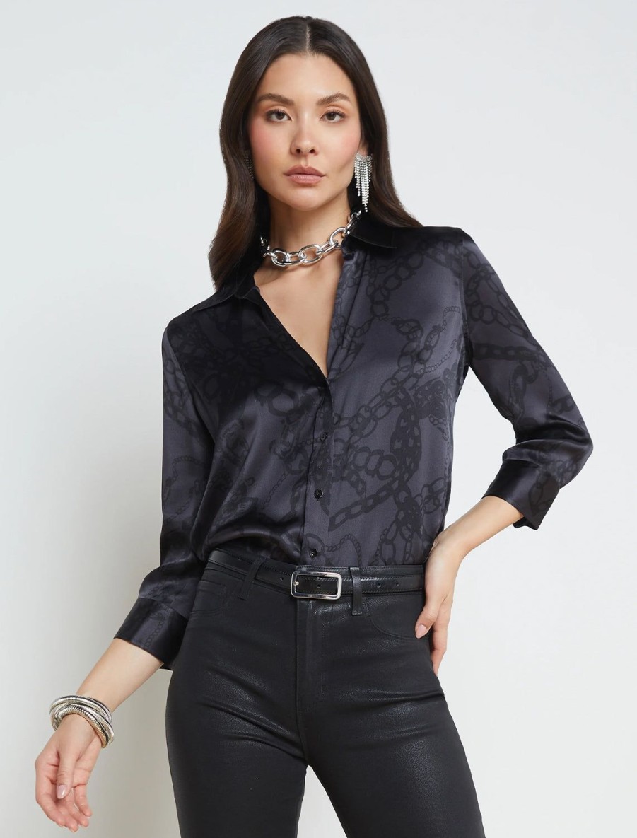 Hot Dani In Black In Black Allover Chain Blouses