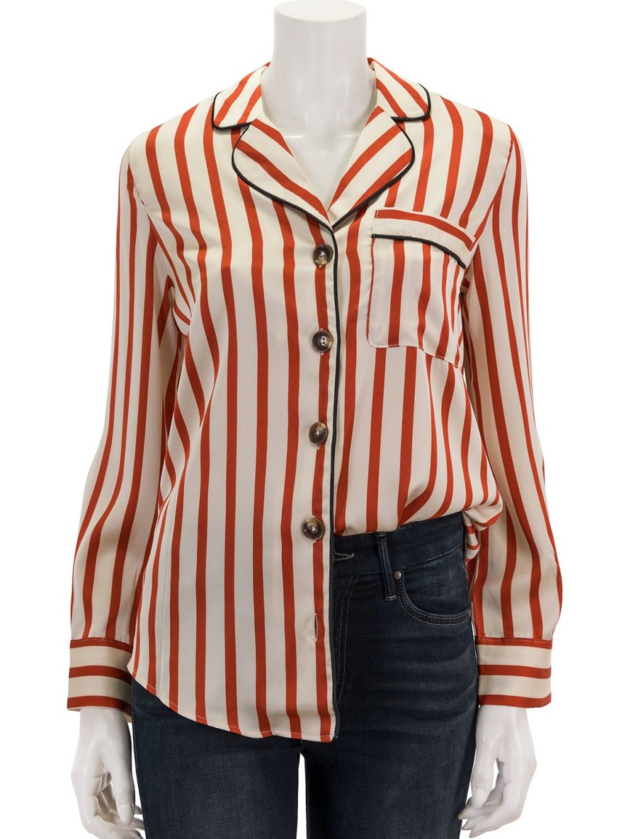 Online Striped Satin Shirt With Piping Blouses