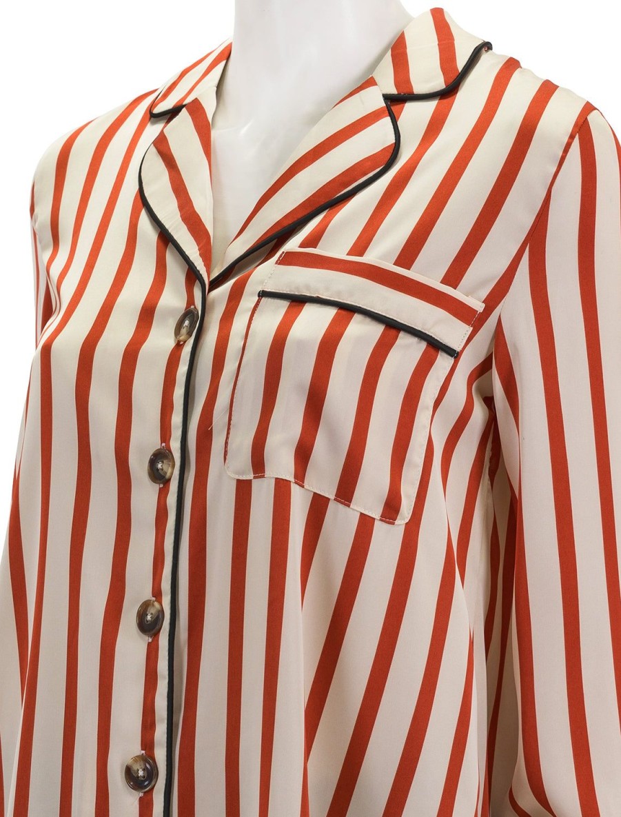 Online Striped Satin Shirt With Piping Blouses