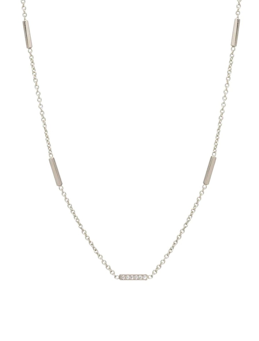 Clearance Horizontal Tiny Bars Necklace In White Gold | 18" Length Delicate