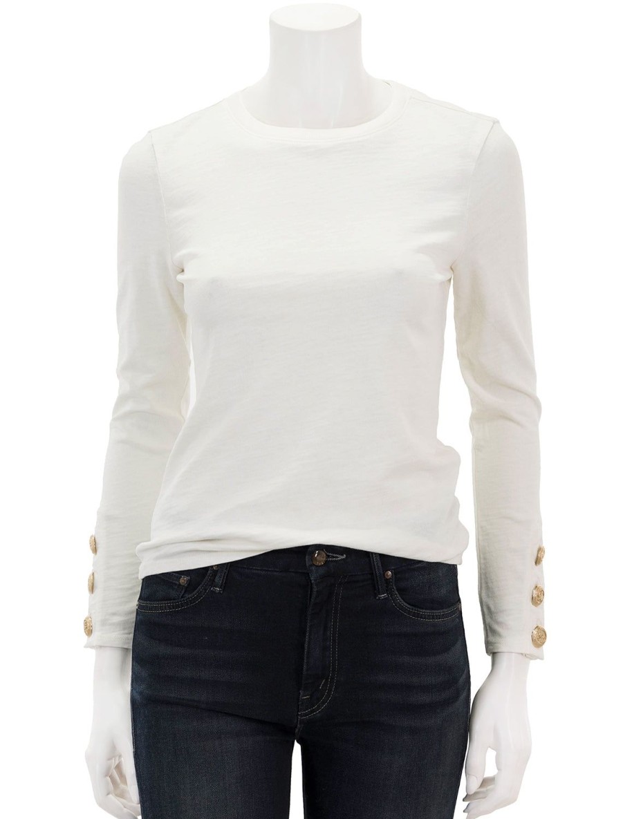 Clearance Kiana Crew With Button Cuff Detail In Off White Tees