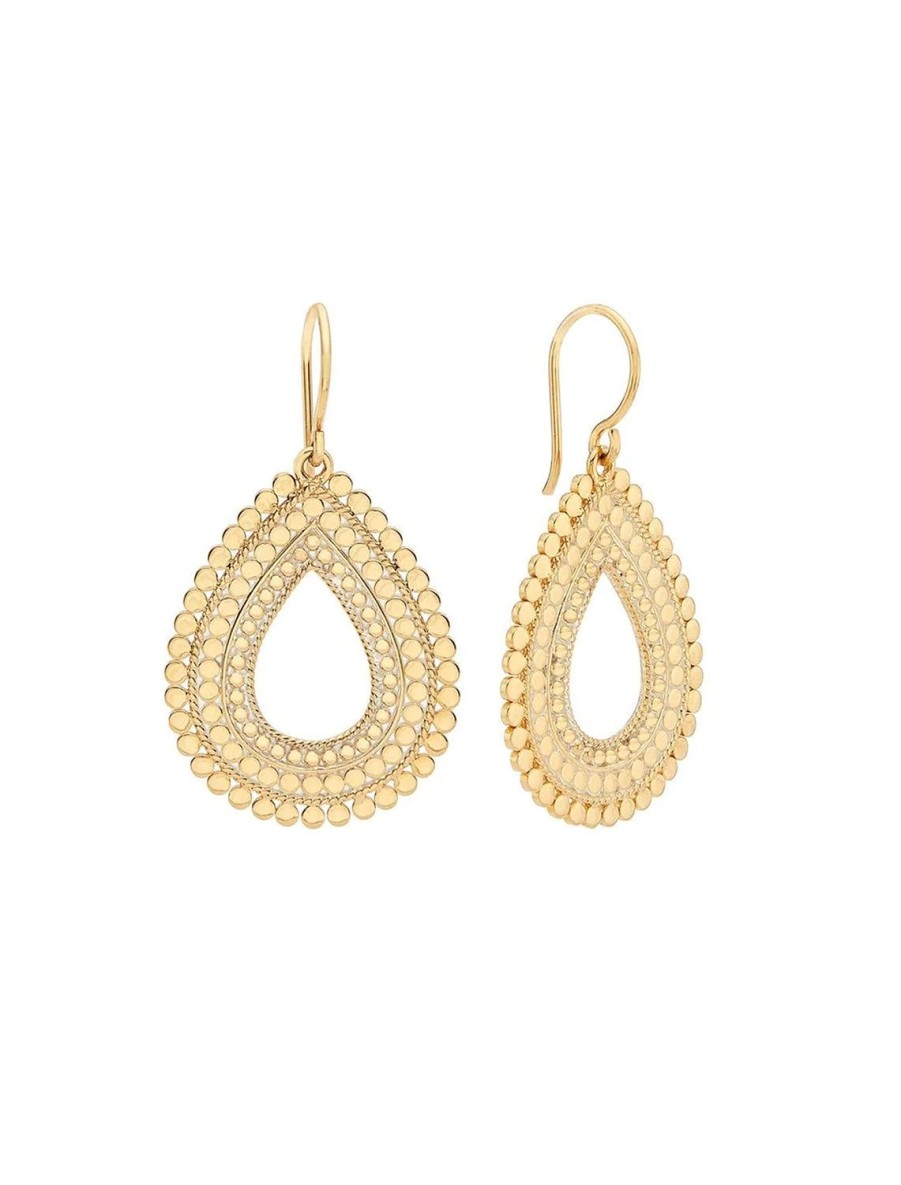 New Large Scalloped Open Drop Earrings In Gold Drops