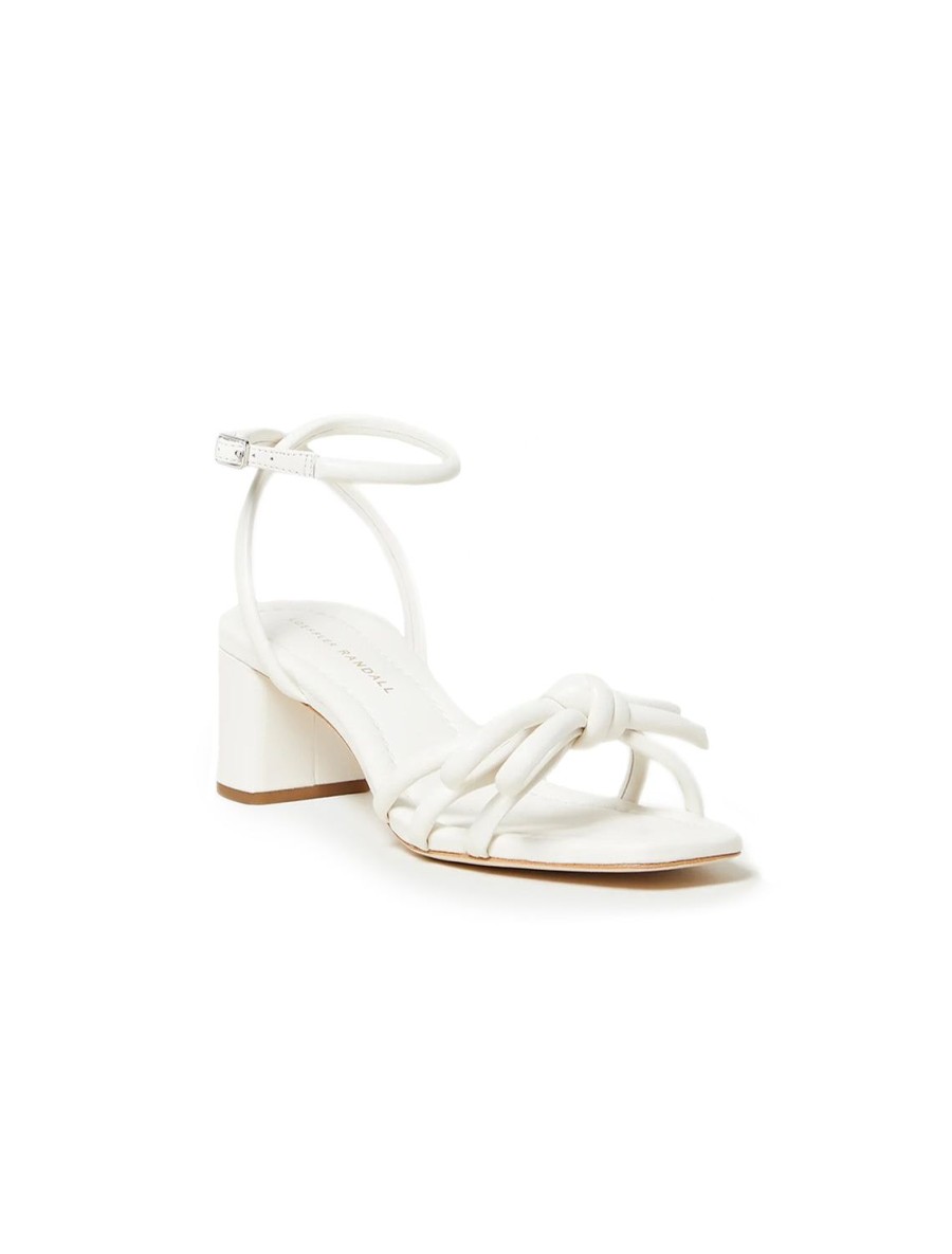 Clearance Leather Bow Mid Heel Sandal In White Sandals