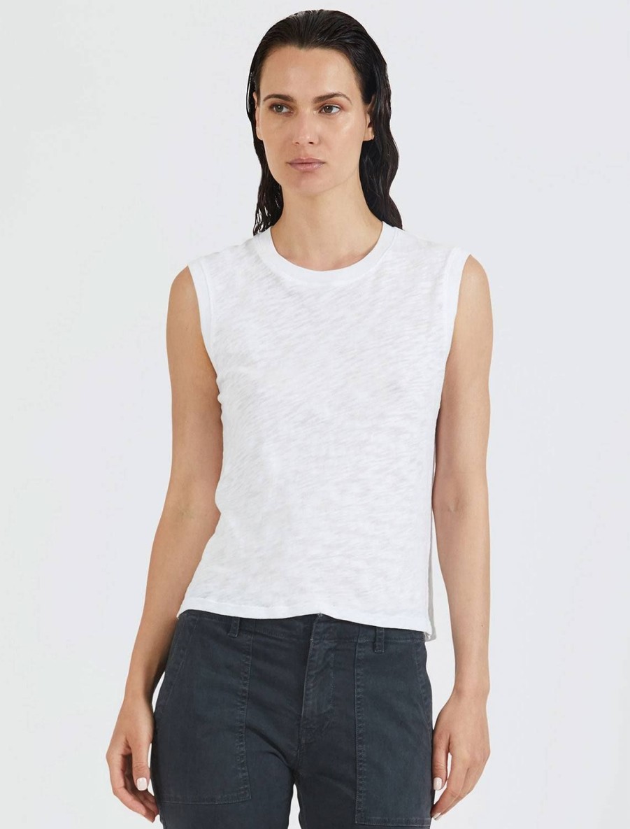 Hot Slub Jersey Sleeveless Schoolboy Tee In White Lounge Tops + Sweatshirts