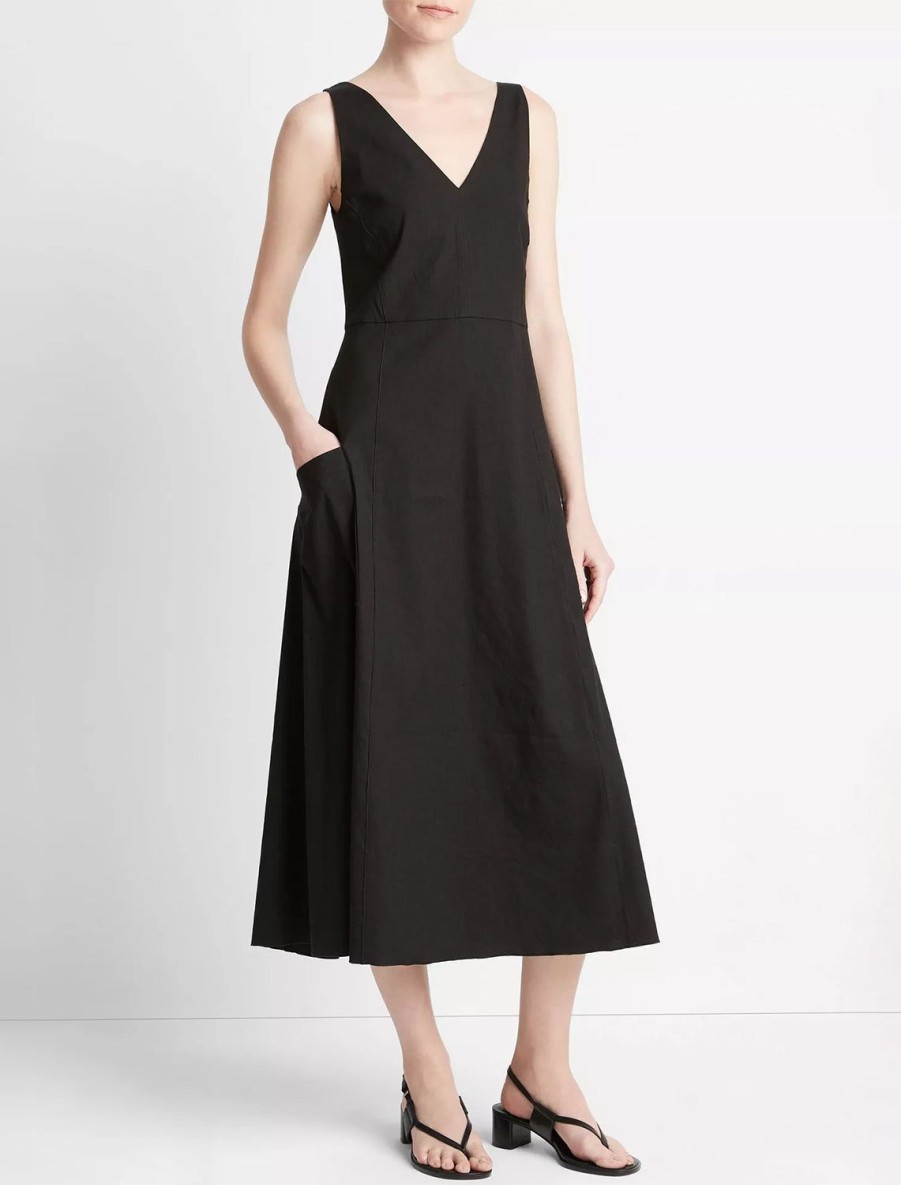 Online Relaxed V Neck Pocketed Dress In Black Day To Night Dresses