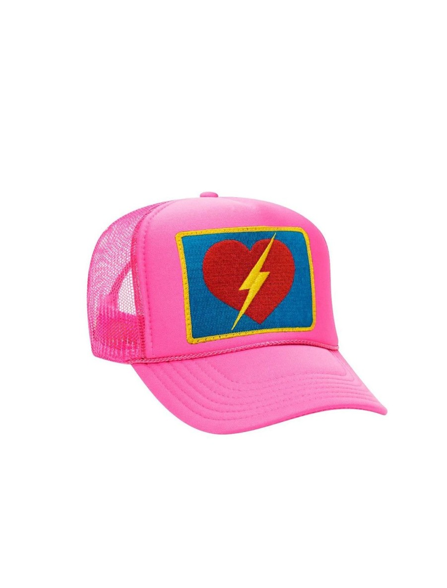 Best Bolt Heart Trucker Hat In Neon Pink Hats