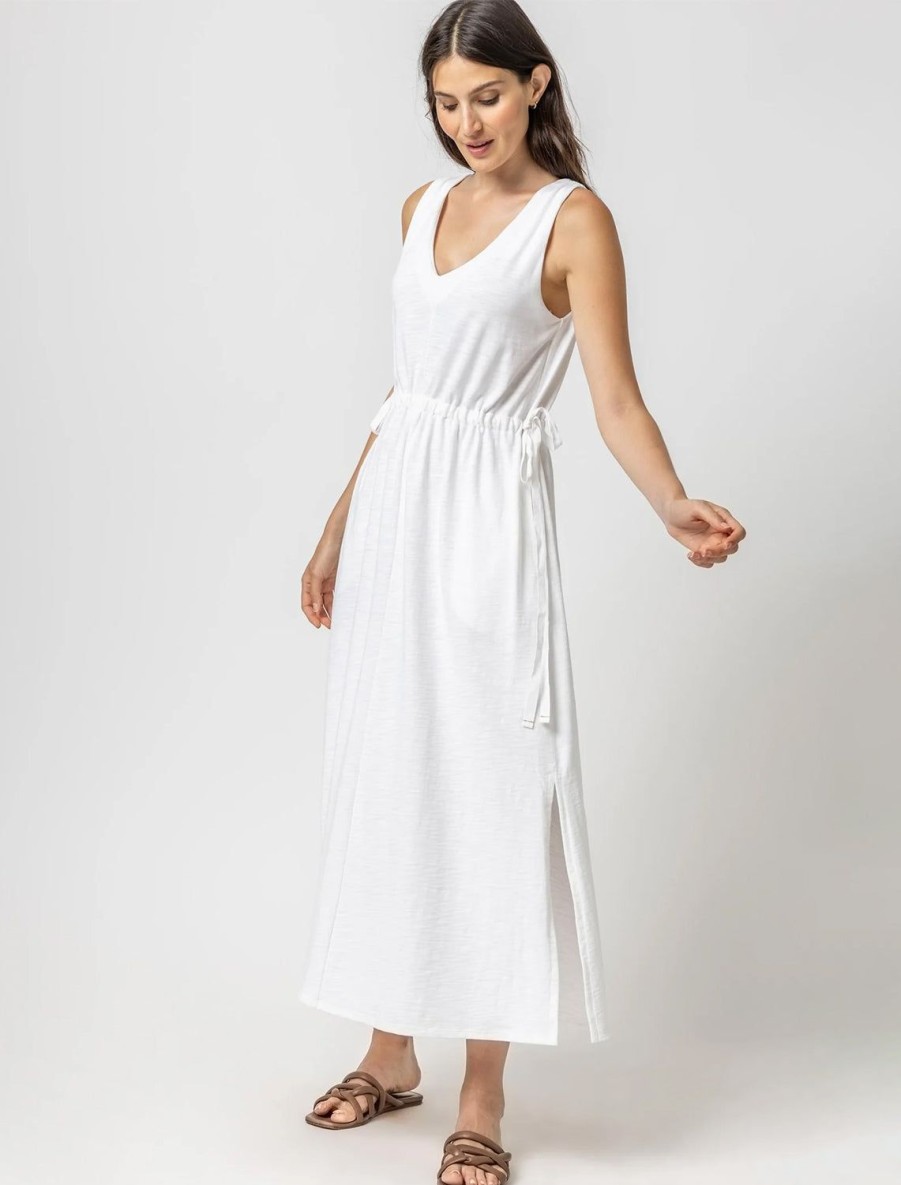 Wholesale Drawcord Waist Maxi Dress In White Lounge Dresses