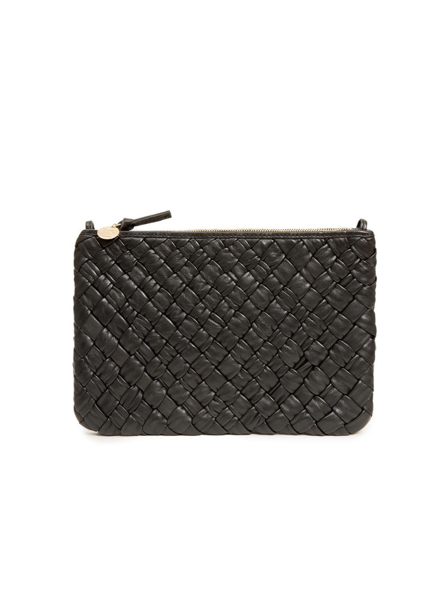 Clearance Flat Clutch With Tabs In Puffy Woven Black Event/Night-Out Bags