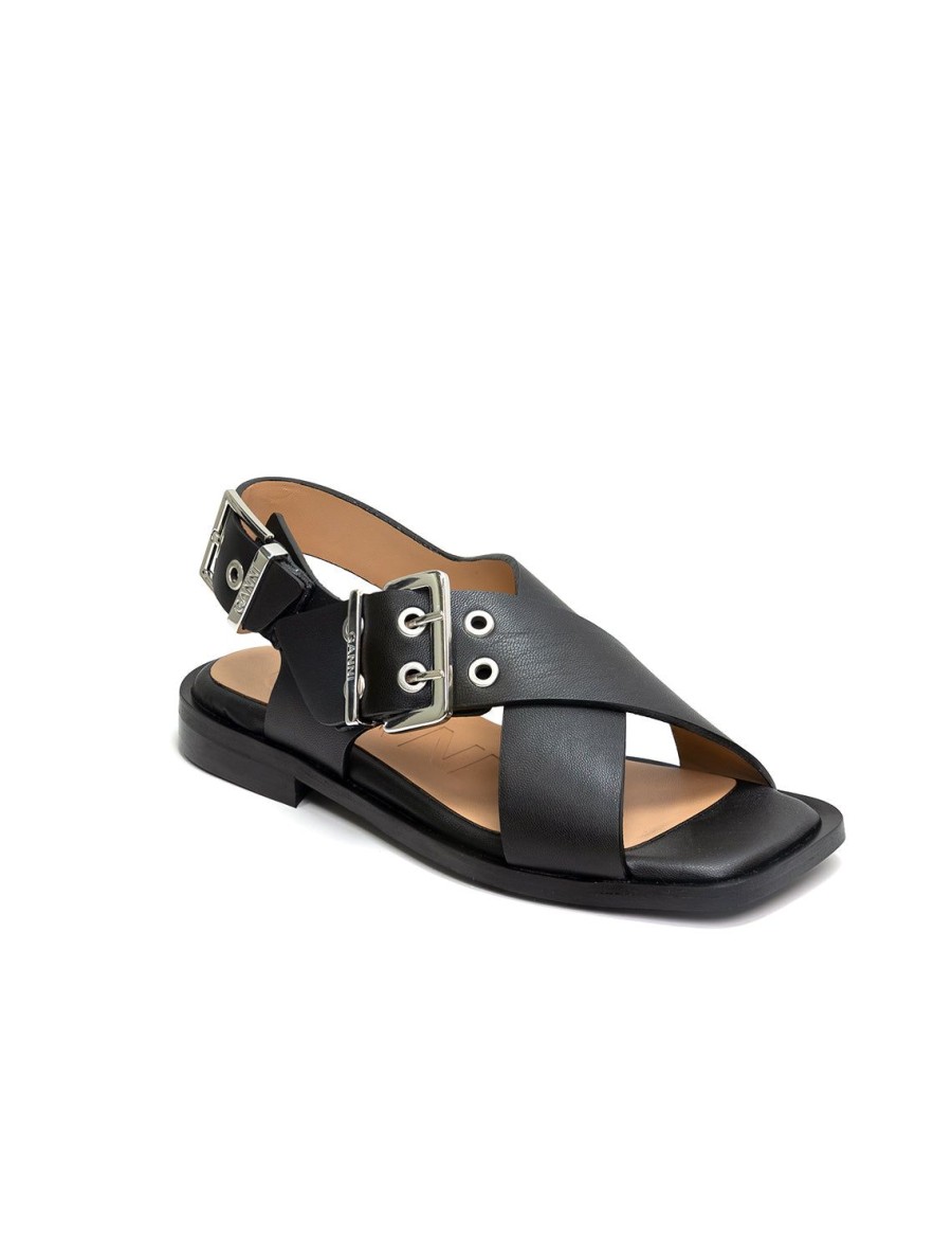 Wholesale Black Cross Strap Buckle Sandals Sandals