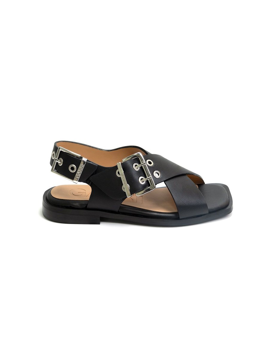 Wholesale Black Cross Strap Buckle Sandals Sandals