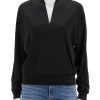 Online Full Sleeve Split Neck Top In Black Blouses