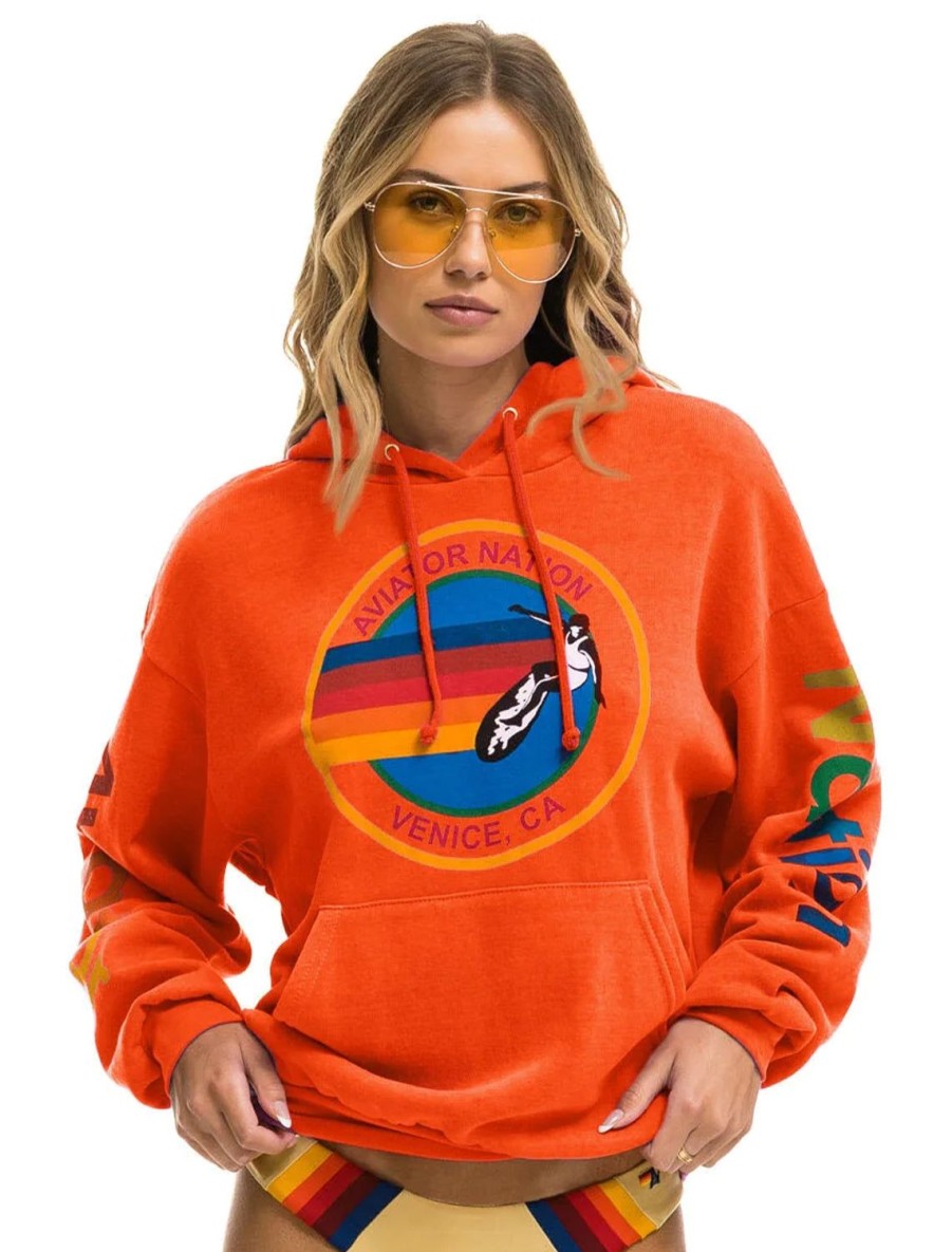 Clearance Aviator Nation Pullover Hoodie In Orange Lounge Tops + Sweatshirts