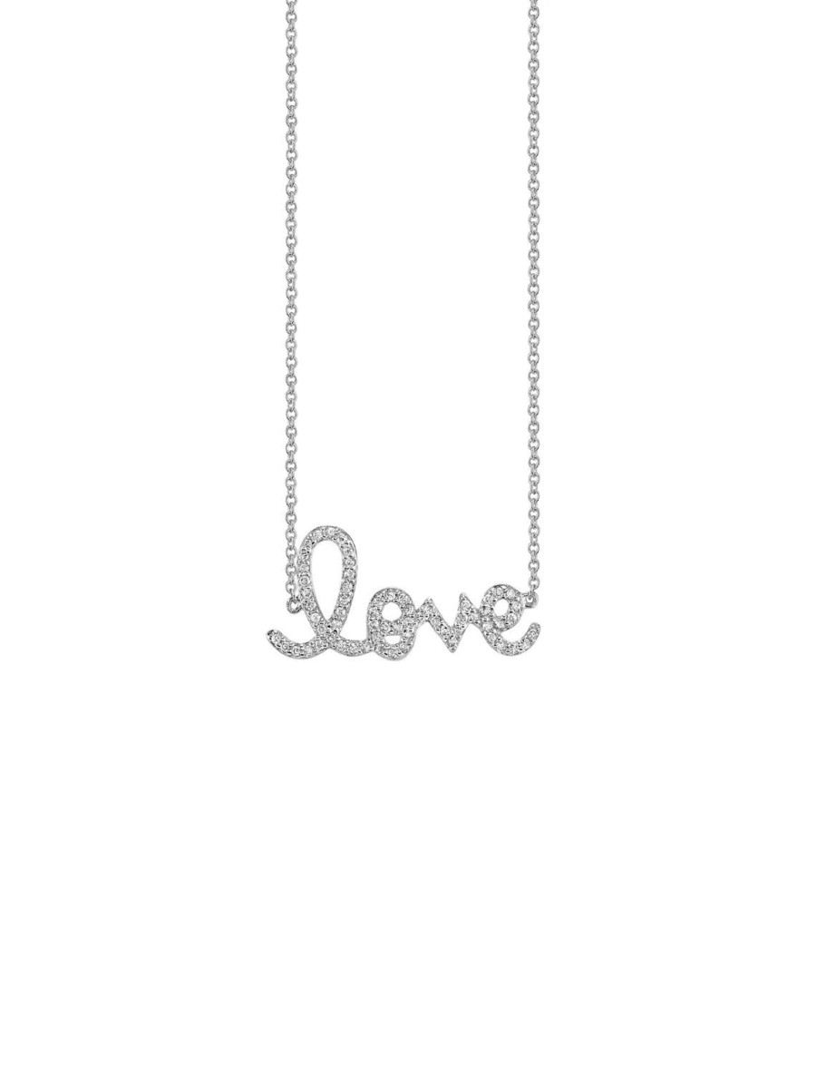 Online Medium Love Script Charm Necklace In White Gold Delicate