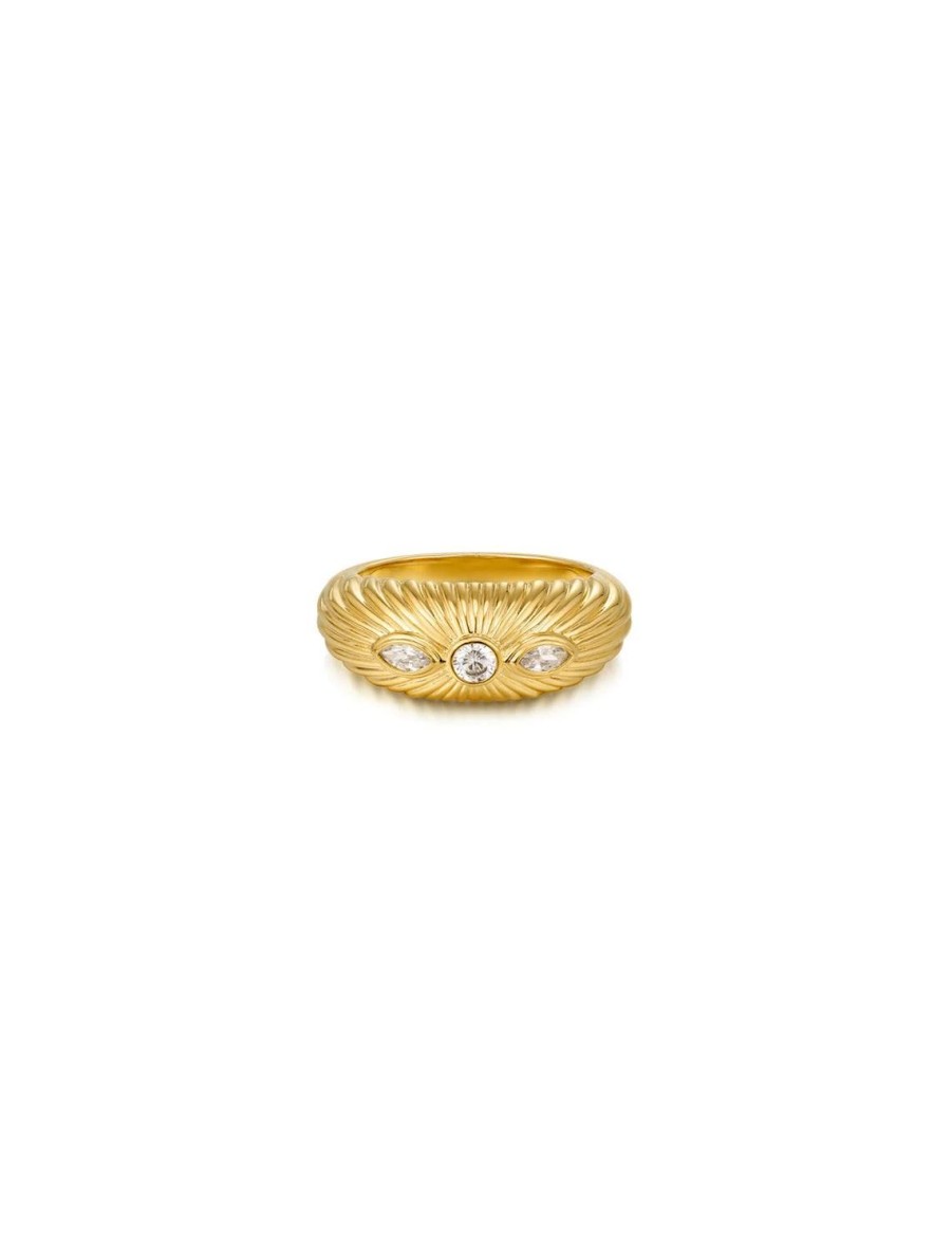 New Florette Ridged Signet Ring In Gold Statement